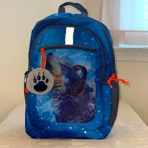 Cat and Jack blue wolf design, kids, backpack